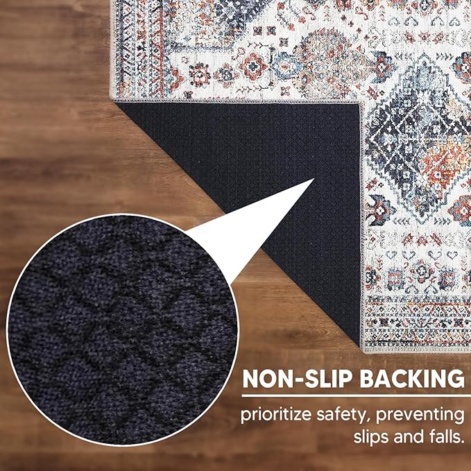 Keen Home Design 6x9 Rug - Machine Washable Area Rug with Non-Slip Backing, Ideal for Living Room, Dining Room, Bedroom - Vintage, Easy Clean, Durable, Low Pile - (6' x 9')