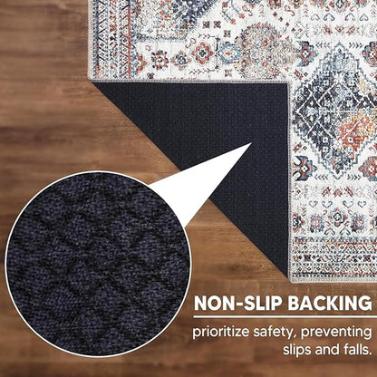 Keen Home Design 6x9 Rug - Machine Washable Area Rug with Non-Slip Backing, Ideal for Living Room, Dining Room, Bedroom - Vintage, Easy Clean, Durable, Low Pile - (6' x 9')