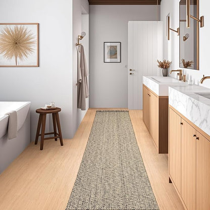 Collive Long Runner Rugs for Hallway 2.6x10, Washable Bathroom Rug Runners Indoor Entryway Rug, Natural/Black Braided Woven Kitchen Runner Carpet for Bedroom Laundry Doorway Indoor Dacor
