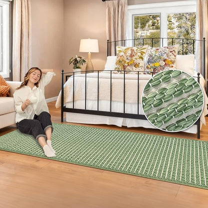 Braided Hallway Runner Rug,Super Absorbent Kitchen Mats for Floor,Non Slip Washable Kitchen Rugs,Quick Dry Boho Entryway Runner Rugs for Bathroom,Hallyways,Bedroom,24"x72",Sage Green