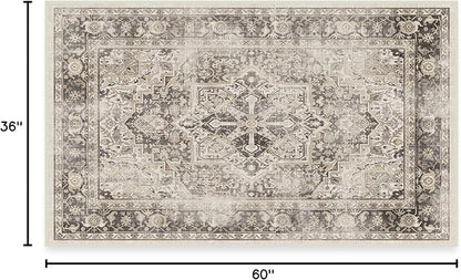 RUGGABLE Washable Vintage Area Rug – Kamran Hazel 3x5, Stain-Resistant, Non-Slip – Small Machine Washable Rugs for Living Room, Bedroom, Hallway, Entryway & Office–with Cushioned Pad