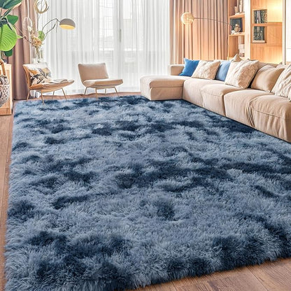 Upgrade Non-Slip Plush Rugs for Living Room, Soft Shaggy Carpets for Living Room, Fuzzy Rugs for Kids' Room, Perfect Decor for Modern Home New Blue Grey 5x7Feet