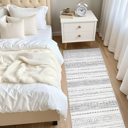 Nakagishi Runner Rug Kitchen Washable Rugs: 3x8 Non-Slip Boho Soft Modern Stain Resistant Indoor Floor Neutral Farmhouse Throw Carpet for Hallway Bathroom Laundry Room Entryway Bedroom- Grey