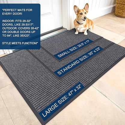 OLANLY Front Door Mat Indoor Outdoor Entrance, Waterproof Heavy Duty Doormat, Fade Resistant, Low Profile, Easy Clean Patio Porch Welcome Floor Mats for Entry, 35x30, Grey