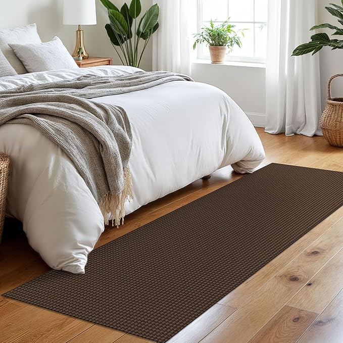 Braided Runner Rug 2x7 Ft Washable Runners for Hallways Non Slip Rubber Backed Kitchen Runners Cotton Entryway Runner Indoor, Woven Floor Carpet for Hall Kitchen Bedroom, Brown