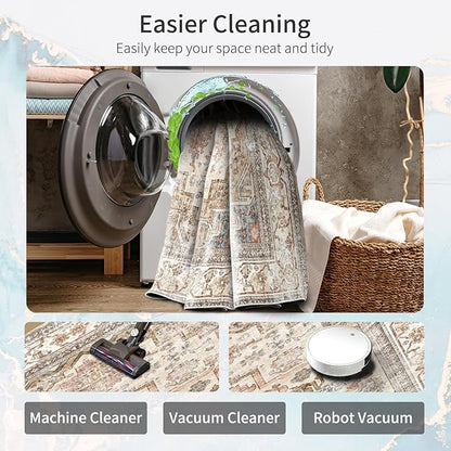 Enkor Runner Rugs for Hallway, 2x6 Washable Soft Non Slip Floor Rugs for Kitchen, Modern Mat for Living Room Bedroom Entryway Beige & Brown