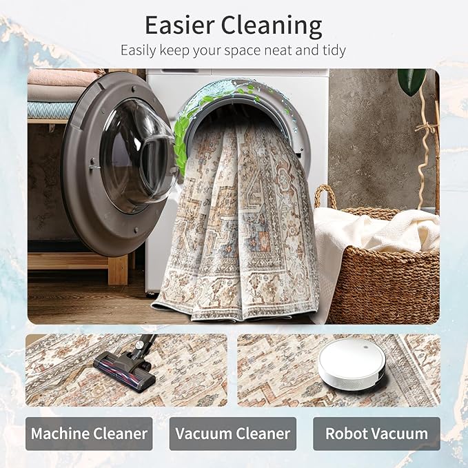 Enkor Area Soft Rugs 2x3 Washable Non Slip Boho Small Floor Entryway Rugs for Hallway, Vintage Style Farmhouse Mat for Kitchen Beige & Brown