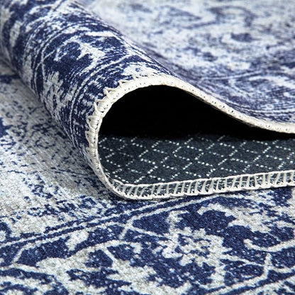 Bloom Rugs Washable Non-Slip 4' x 6' Rug - Blue/Ivory Traditional Area Rug for Living Room, Bedroom, Dining Room, and Kitchen - Exact Size: 4' x 6'
