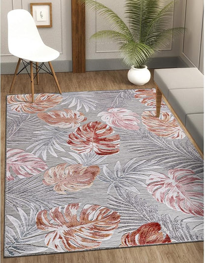 CAMILSON Indoor Outdoor Rug, Multi 4x6 Leaf Tropical Botanical Area Rugs for Indoor and Outdoor patios, Easy-Cleaning Non-Shedding Living Room, Garden and Kitchen Washable Outside Carpet (4 x 6)