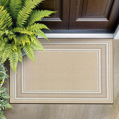 Beverly Rug Non Slip Area Rugs 2x3 Modern Bordered Non Skid Rubber Backing Soft Entryway Rug for Living Dining Room Easy to Clean Non Shedding Kitchen Bedroom Indoor Carpet 2 x 3 Beige