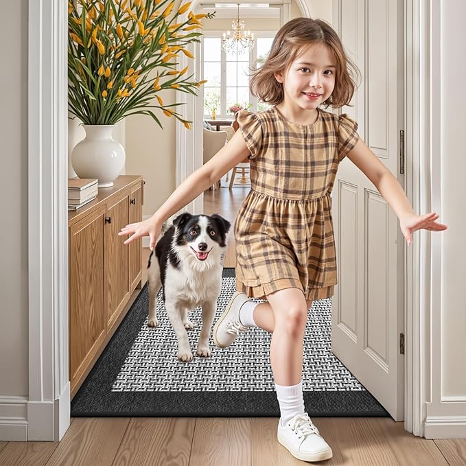 LUMI Inside Door Mat for Entry 32"x47", Absorbent, Dirt Trapper, Low Profile Thin, Non Slip Mats with Rubber Backing, Ideal for Indoor, High Traffic, Garage, Entrance, Classic Black