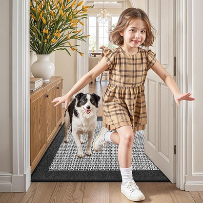LUMI Inside Door Mat for Entry 32"x47", Absorbent, Dirt Trapper, Low Profile Thin, Non Slip Mats with Rubber Backing, Ideal for Indoor, High Traffic, Garage, Entrance, Classic Black