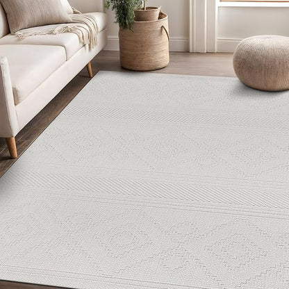 Beverly Rug Micro Loop Area Rug White 5x7 Modern Luxury Soft Boho Geometric Durable Indoor Area Rugs for Living Dining Room Office Stain Resistant Non Shedding Casual Indoor Carpet White 5 x 7