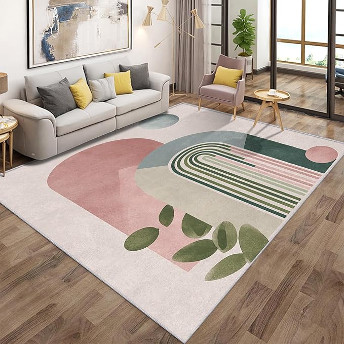 Mid Century Modern Rugs for Home Decor, 3x4 ft, Boho Abstract Geometry Area Rugs for Living Room, Soft Non Slip Washable Minimalist Arched Carpet Bedroom Decorations Dt-Ghf-19
