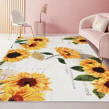 Sunflower Rug 5' x 7' Large Oil Painting Artwork Rugs for Living Room Bedroom, Non Slip Washable Low-Pile Soft Indoor Floor Throw Carpet for Apartment Bathroom Dining Room