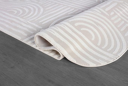 Beverly Rug Modern Geometric Area Rug 4x6 Low-High Pile Durable Soft Abstract Curved Indoor Rugs for Living Dining Room Office Stain Resistant Non Shedding Casual Indoor Carpet Beige White 4 x 6