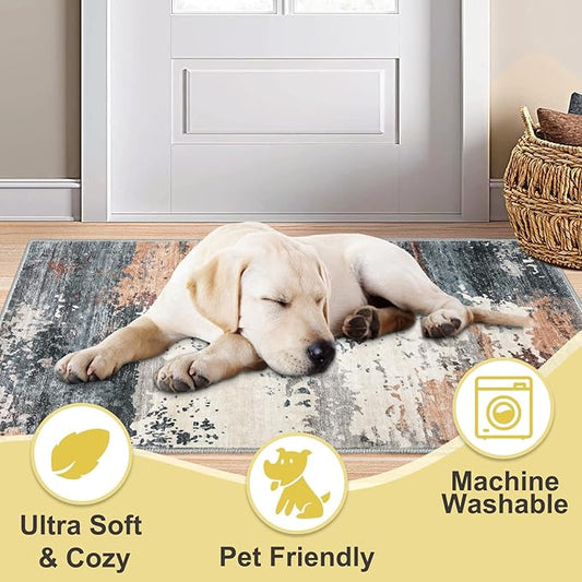 COMSLE Door Mat Soft Absorbent Indoor Front Entryway Rug Machine Washable Entrance Mats for Muddy Paws Non Slip Throw Rugs 24" x 36" Doormat for Inside Foyer Bedroom - Yellow