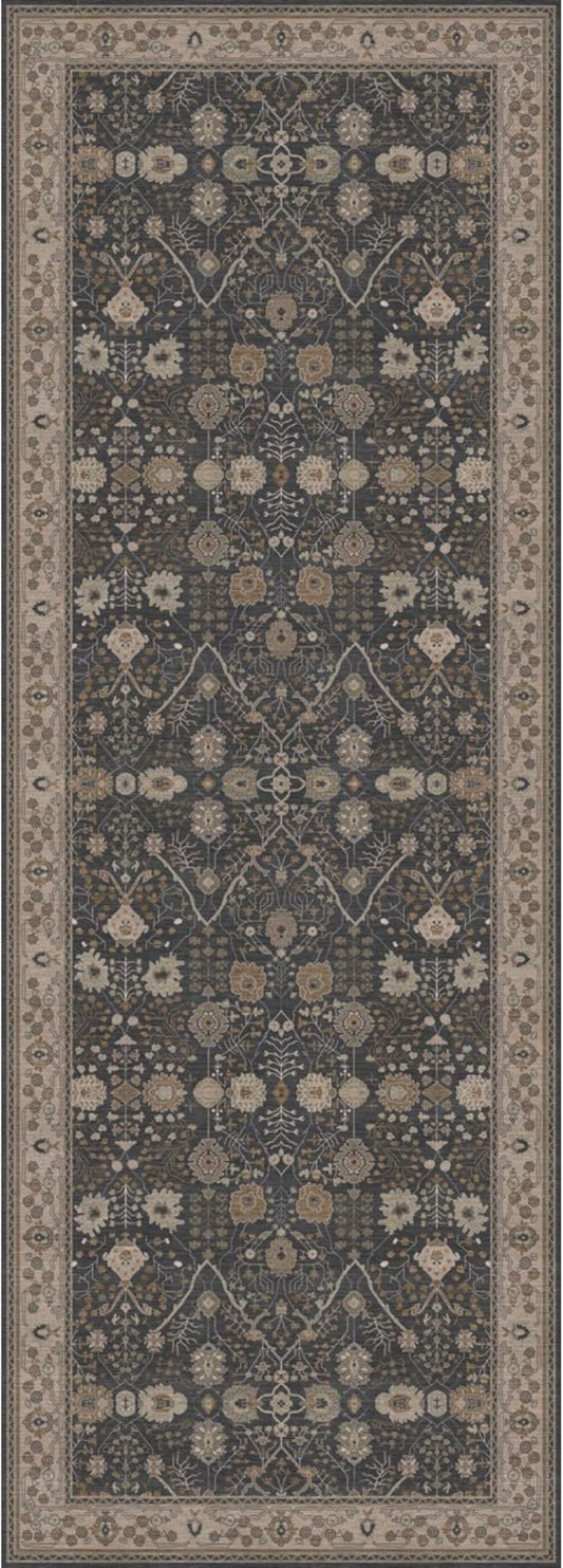 Kuden 2'6"x7' Runner Rug, Machine Washable Area Rug with Non-Slip Backing, Vintage Style, Soft, Easy Clean, Low Pile Rug for Hallway, Entryway, Kitchen, Bedroom