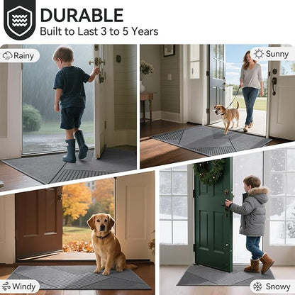 Front Door Mat 17''x30'', Non Slip Absorbent Muddy Dirt Resist Washable Low-Profile Indoor Doormat, Welcome Entryway Door Mats, Grey