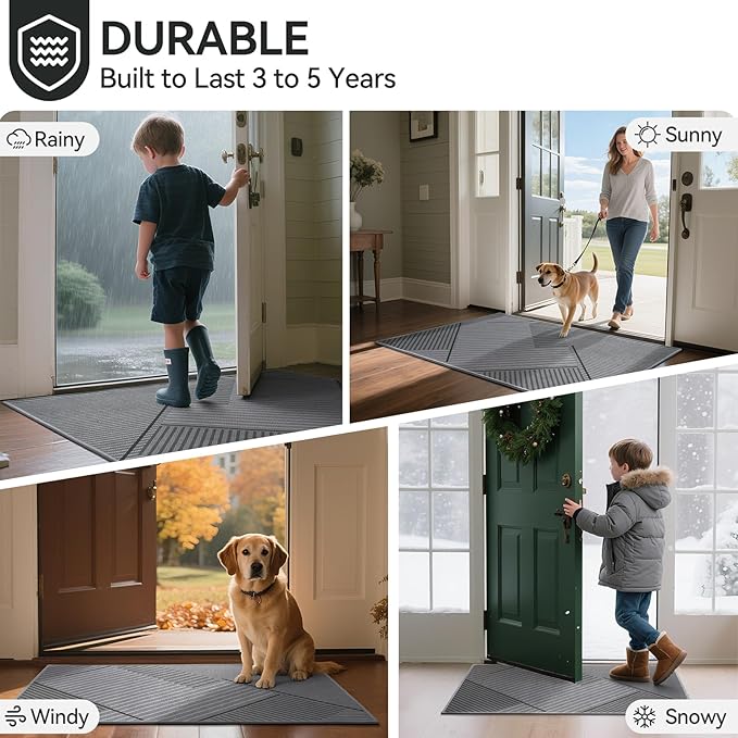 Front Door Mat 24''x35'', Non Slip Absorbent Muddy Dirt Resist Washable Low-Profile Indoor Doormat, Welcome Entryway Door Mats, Grey