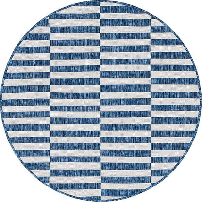 Unique Loom Outdoor Striped Collection Area Rug - Striped (4' 1" Round, Blue/Ivory)