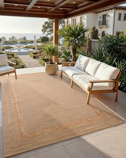 DEXI Jute Rug Natural Fiber 4x6, Braided Woven Area Rugs No Shed, Soft Neutral Rustic Carpet Mat for Indoor Entryway Outdoor Patio Dining Living Room Bedroom Farmhouse, Beige/Natural