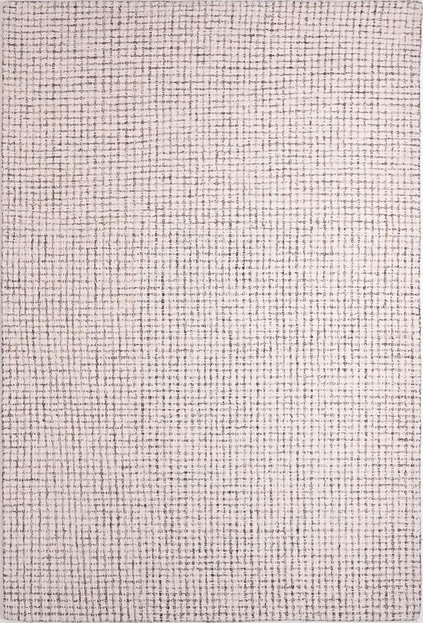 Hand-Tufted 100% Wool Pile Area Rug – Geometric Textured Grid Check Pattern – Thick and Durable Floor Carpet for Bedroom, Living Room, Kids Room, and Dining Area (Ivory-Brown, 6' x 9')