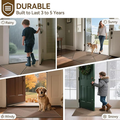 Front Door Mat 24''x35'', Non Slip Absorbent Muddy Dirt Resist Washable Low-Profile Indoor Doormat, Welcome Entryway Door Mats, Brown
