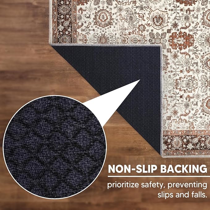 Keen Home Design 5x7 Rug - Machine Washable Area Rug with Non-Slip Backing, Ideal for Living Room, Dining Room, Bedroom - Vintage, Easy Clean, Durable, Low Pile - (5' x 7')