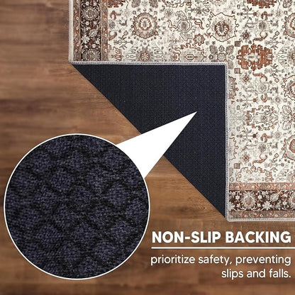Keen Home Design 2x10 Rug - Machine Washable Runner Rug with Non-Slip Backing, Ideal for Hallway, Entryway, Kitchen, Laundry Room - Vintage, Easy Clean, Durable, Low Pile - (2'6" x 10')