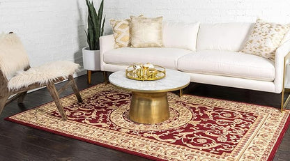 Unique Loom Versailles Collection Traditional Classic Medallion Floral Motif Area Rug (10' 0 x 13' 0 Rectangular, Burgundy/ Ivory)