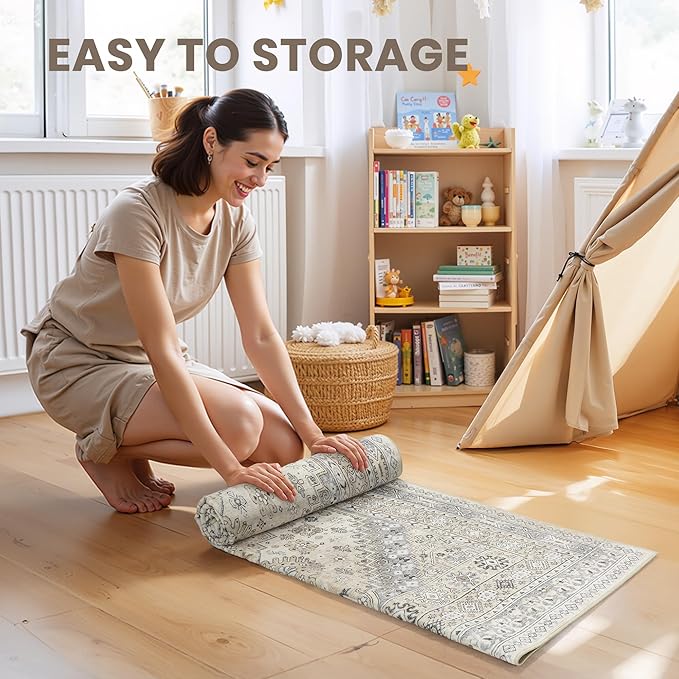 zesthome 9x12 Area Rugs,Stain Resistant Washable Rug,Ultra-Thin Rugs for Living Room,Bedroom,Non-Slip Backing Home Decor Large Area Rug (Beige,9'x12')