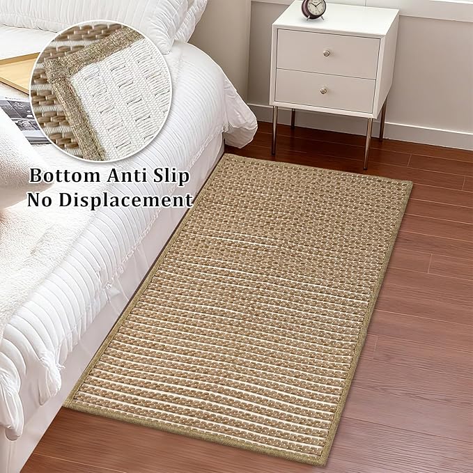 Brown Bathroom Rugs,24"x36"Non Slip Braided Vintage Bath Mat for Bathroom Floor Washable Boho Luxury Bath Rug for Tub Soft Absorbent Shower Sink Mat