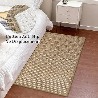 Brown Bathroom Rugs,24"x36"Non Slip Braided Vintage Bath Mat for Bathroom Floor Washable Boho Luxury Bath Rug for Tub Soft Absorbent Shower Sink Mat