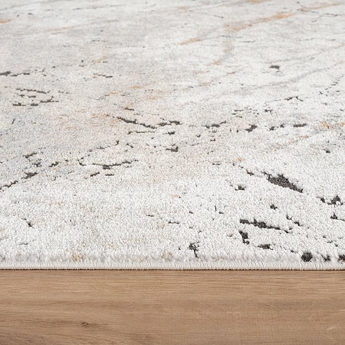 Rugshop Drifted Marble Abstract Area Rug Durable, Kid & Pet Friendly Gray, Ivory, Neutral Tones 2' 3" x 12' Runner Ideal for Hallway, Kitchen, Entryway, or Behind The Sofa