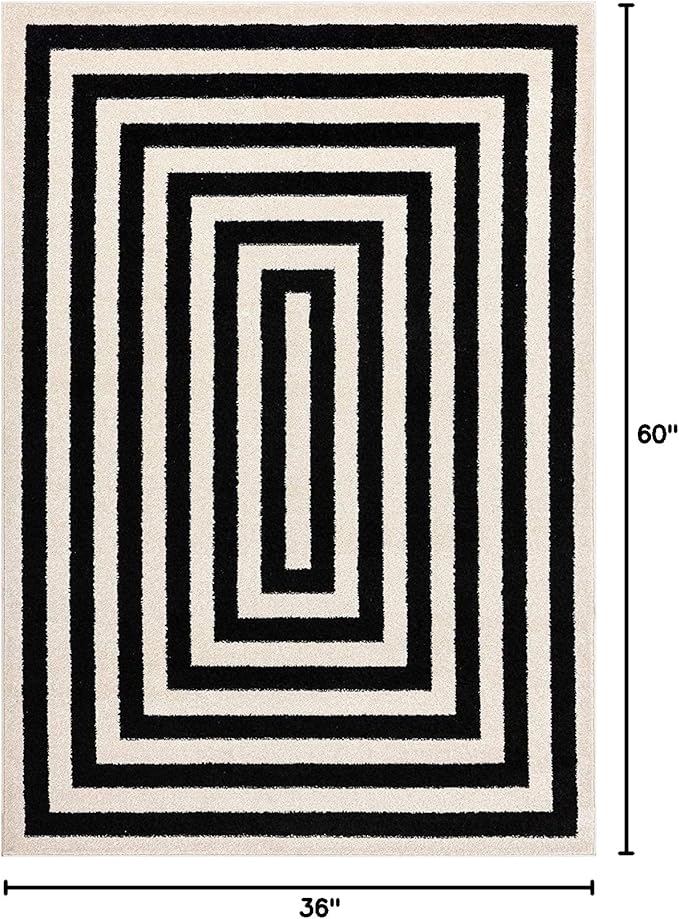 Abani Contemporary Black & Ivory 3' x 5' Area Rug, Contrasting Geometric Modern Stripe Symmetrical Living Room Carpet Rugs