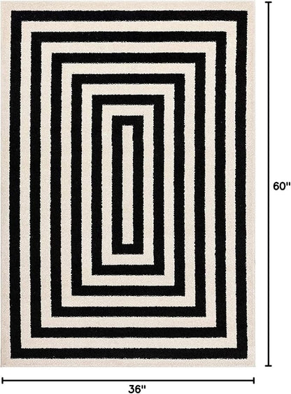 Abani Contemporary Black & Ivory 3' x 5' Area Rug, Contrasting Geometric Modern Stripe Symmetrical Living Room Carpet Rugs
