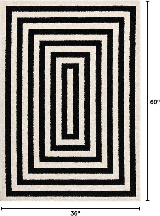 Abani Contemporary Black & Ivory 3' x 5' Area Rug, Contrasting Geometric Modern Stripe Symmetrical Living Room Carpet Rugs