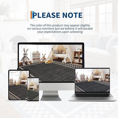 GarveeHome Machine Washable 5x7 Area Rugs Modern Bordered Living Room Rug Non Slip Checkered Geometric Bedroom Throw Carpet Soft Boho Rugs for Dining Room Nursery Home Office, Black