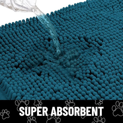 Smiry Dog Door Mat for Muddy Paws, Absorbent Dirt Trapper Non Slip Quick Dry Washable Chenille Mat for Mud Dogs, Entry Rug for Indoor and Outdoor (30x20 Inches, Atlantic Blue and Black)