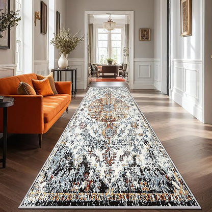 Hallway Washable Runner Rug 2'6x8 - Vintage Kitchen Runner Rugs with Non Slip Backing Stain Resistant Rugs for Living Room Bedroom Floor Distressed Carpet Runners for Farmhouse, Laundry