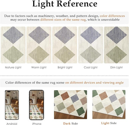 8x10 Checkered Area Rugs for Living Room Colorful Machine Washable Large Rug Non-Slip Stain Resistant Low Pile Boho Accent Indoor Throw Carpet for Bedroom Dining Room Home Aesthetic Decor