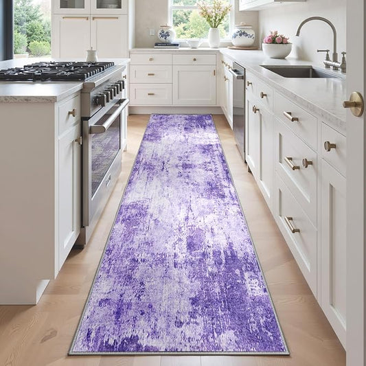 Washable Area Rugs 2'x6' Non-Slip Modern Abstract Soft for Living Room Entryway Bedroom Nursery, Print Pattern, Purple Gray Pink White