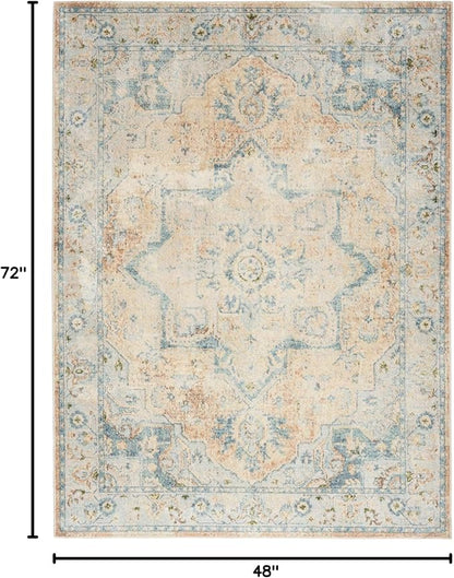 Nourison Home Astra Machine Washable Beige Blue 4' x 6' Area Rug - Easy Clean, Non Shedding, Bed Room, Living Room, Dining Room, Kitchen (4' x 6')