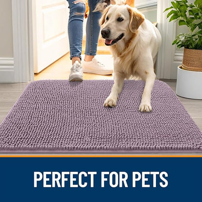 OLANLY Dog Door Mat for Muddy Paws 47x32, Absorbs Moisture and Dirt, Absorbent Non-Slip Washable Doormat, Quick Dry Chenille Mud Mat for Dogs, Entry Indoor Entryway Carpet for Inside Floor, Deep Plum