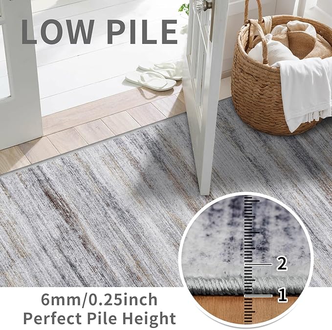 2x8 Washable Runner Rug for Family: Easy-to-Clean Runners for Hallway Entryway Bedroom - Stain and Water Resistant Rugs with Non-Slip Backing - Soft Low-Pile Carpet Beige Grey