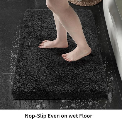 Bathroom Rug 24x48 Non Slip Fluffy Bath Mat for Bathroom Floor Washable Plush Luxury Bath Rug for Tub Soft Shower Mat, Black