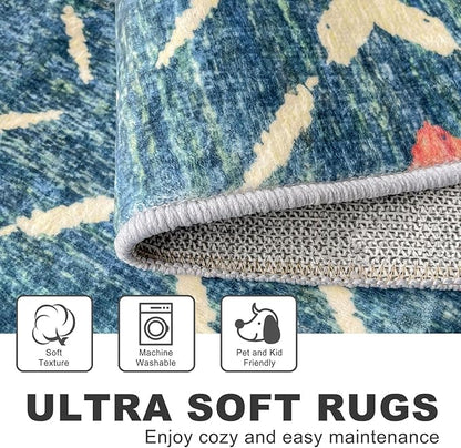 KILOCOCO Hallway Runner Rug 2'x8' Runners for Hallways Soft Washable Runner Rugs Non Slip Printed Low-Pile Runners for Bedroom Kitchen Living Room Laundry Room Boho Rugs, Teal/Blue