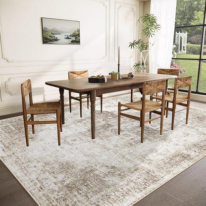 Area Rug 10x12 Washable Rug, Vintage Boho Medallion Rugs Non-Slip Soft Low Pile Large Distressed Rug Indoor Retro Carpet for Living Room Bedroom Dining Room Home Office (Taupe, 10'x12')