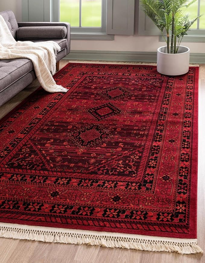Unique Loom Tekke Collection Area Rug - Sheibani (10' x 14' 1" Rectangle, Red/ Black)